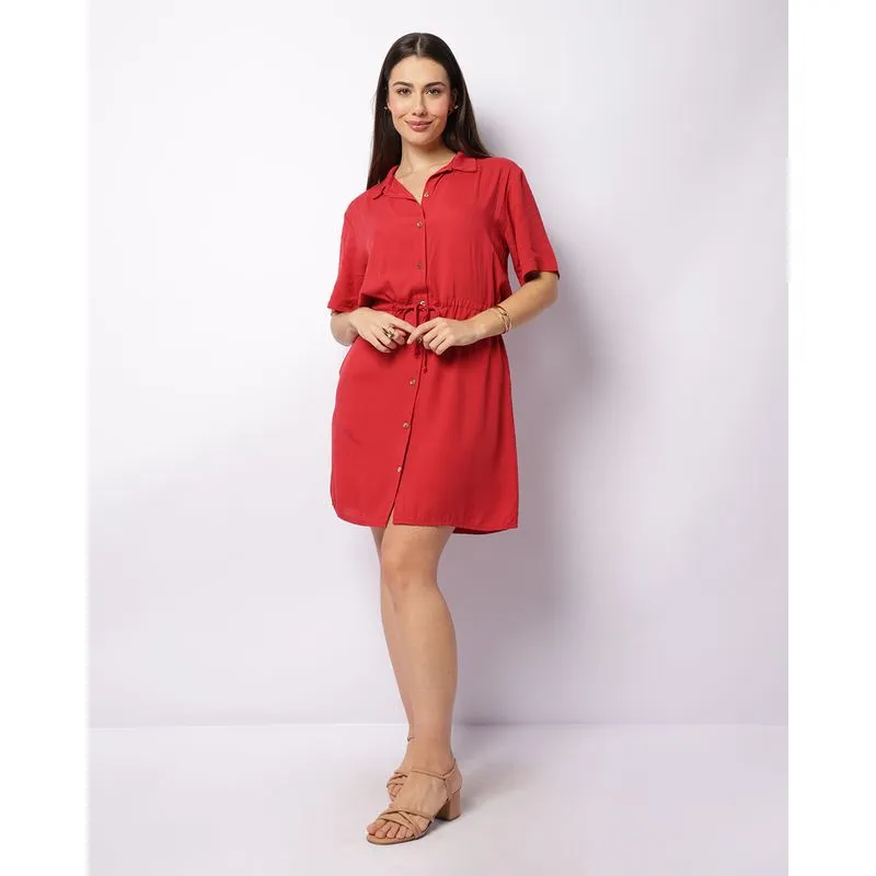 Vestido Feminino Curto Chemise Manga Curta Vermelho M