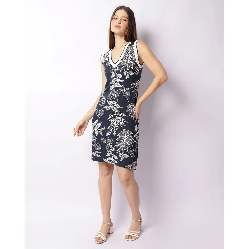 Vestido Feminino Curto Estampado Folhagem Marinho G