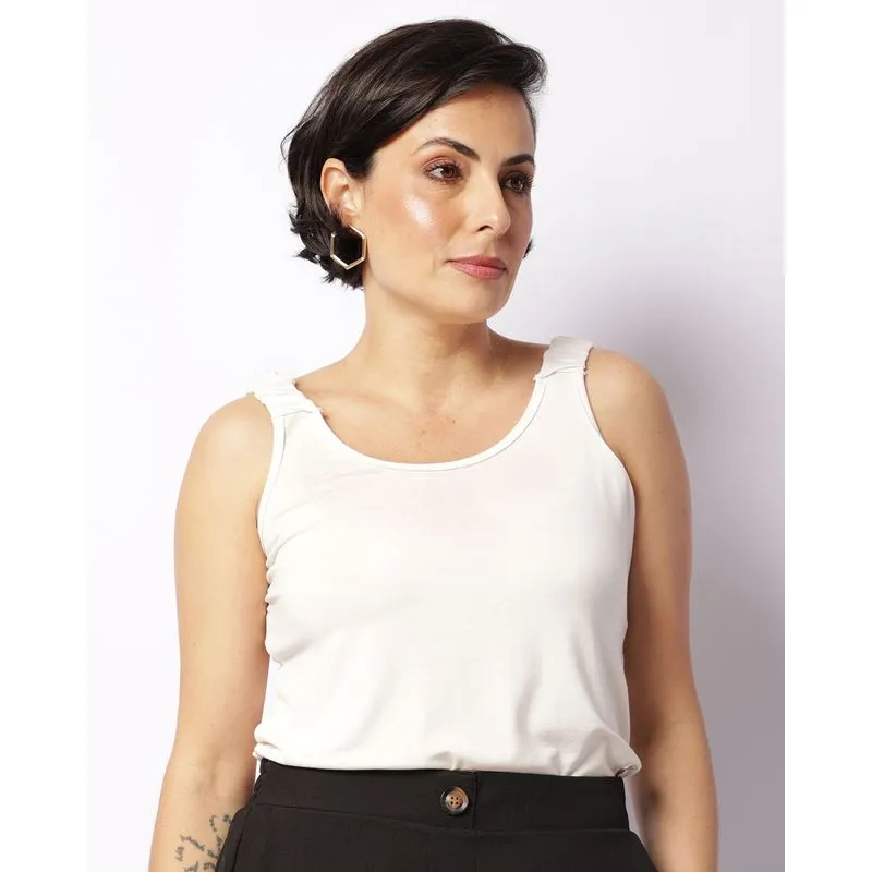 Regata Feminina Viscose Alças Com Elástico Off White GG