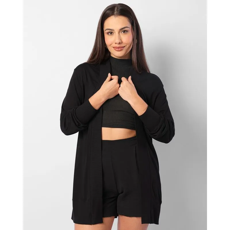 Capa Feminina Tricô Canelado Preta GG