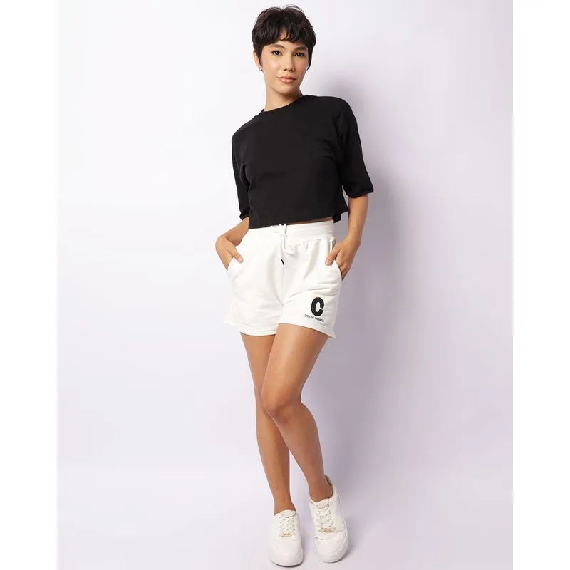 Short Feminino Curto Com Bordado Off White M