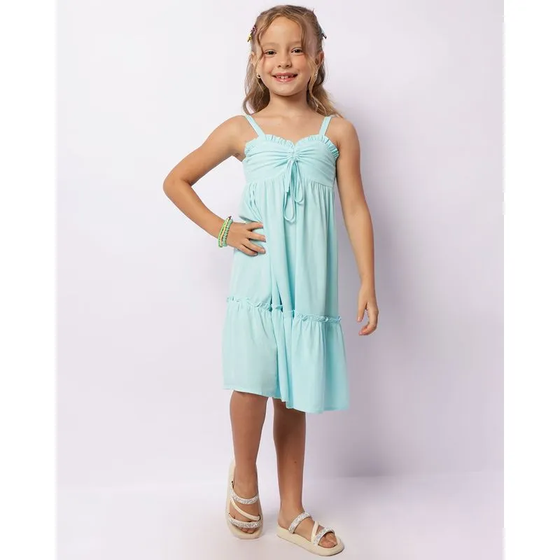 Vestido Infantil Viscose Midi Alcinha Com Colissê Azul 4