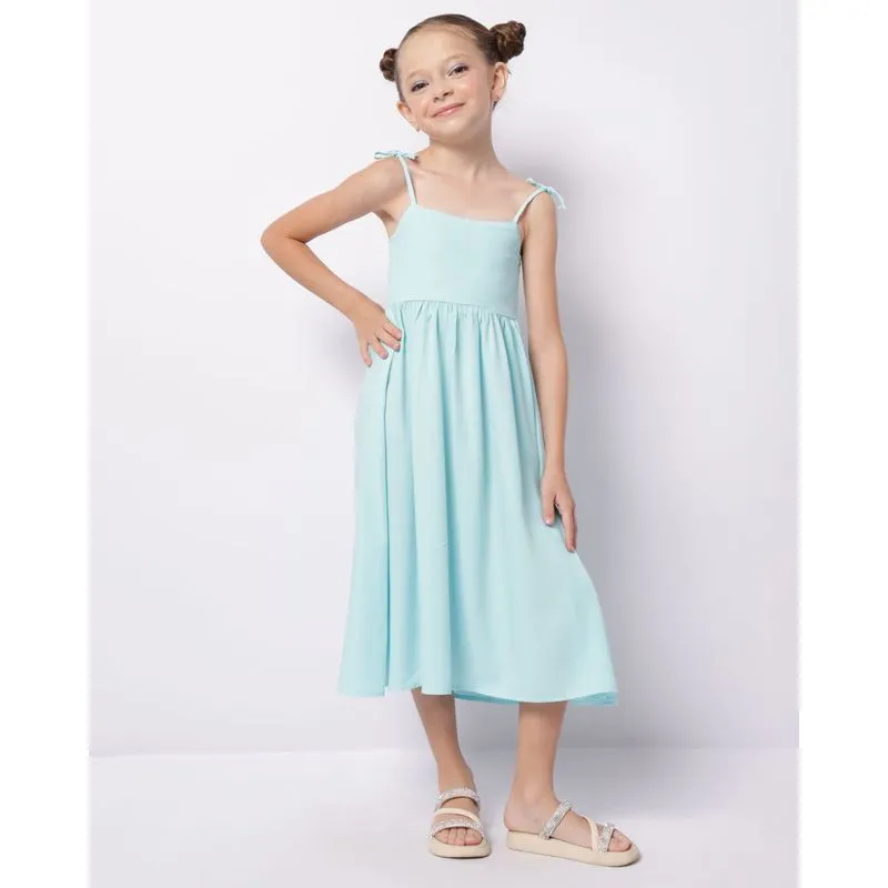 Vestido Infantil Midi Viscose Alcinha Com Lastex Azul 8