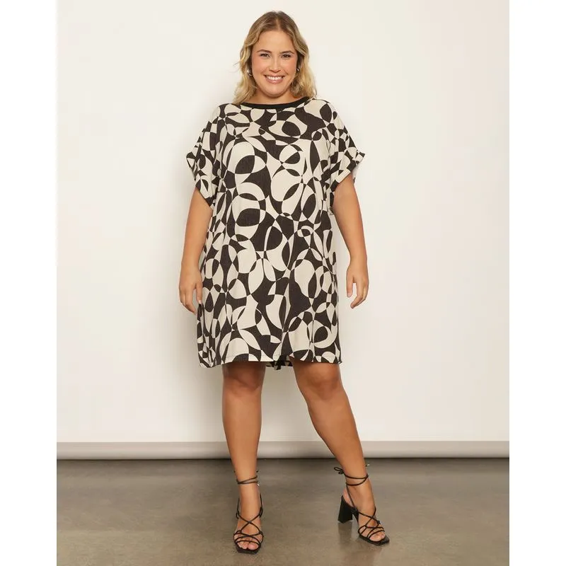 Vestido Plus Size Feminino Manga Japonesa Midi Viscose Marrom G1