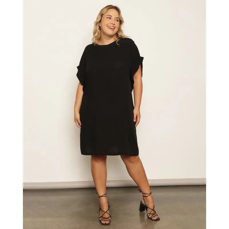 Vestido Plus Size Feminino Manga Japonesa Midi Viscose Preto G2