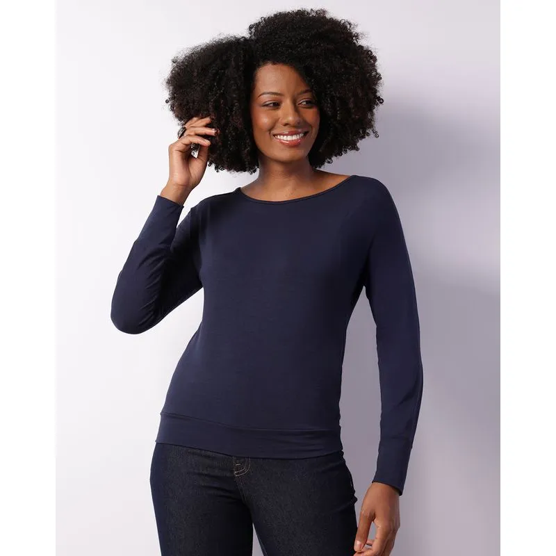 Blusa Feminina Manga Longa Viscose Marinho GG