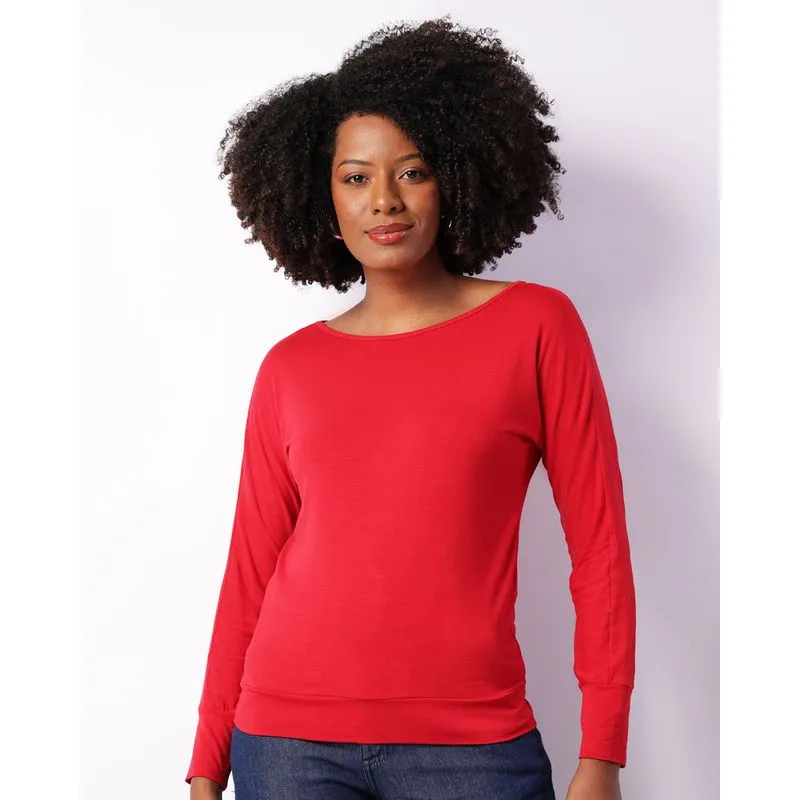 Blusa Feminina Manga Longa Viscose Vermelha M