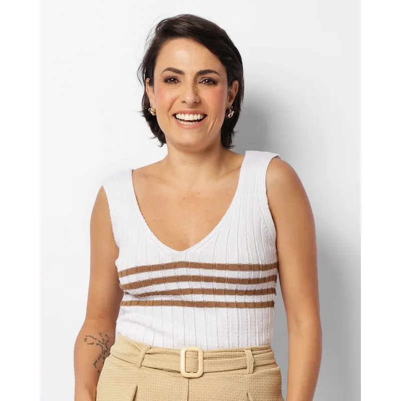 Regata Feminina Tricô Listras Off White M