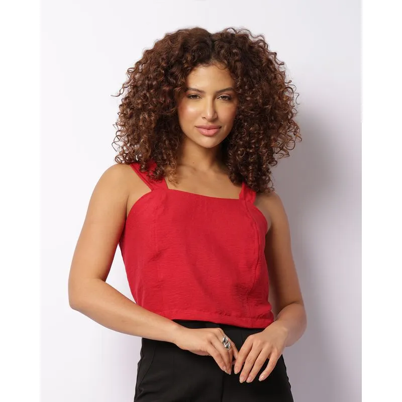 Regata Feminina Cropped Alças Larga Com Recortes Vermelha GG