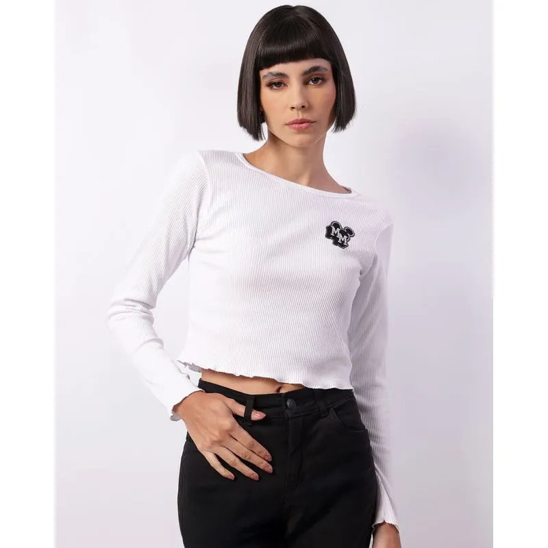 Blusa Feminina Cropped Disney Mickey E Minnie Canelada Branca M