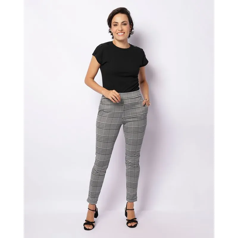 Calça Legging Feminina Bengaline Xadrez Preta P