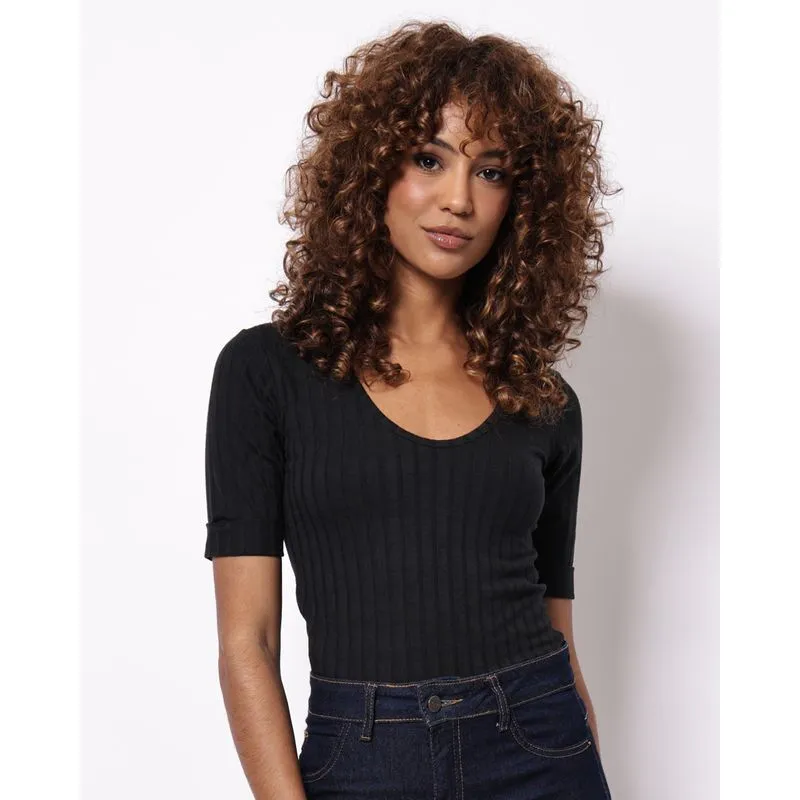 Blusa Feminina Canelada Manga Curta Preta PP