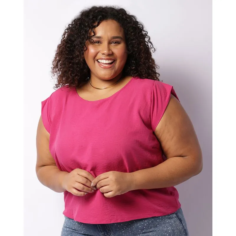 Blusa Plus Size Feminina Viscose Lisa Manga Curta Rosa G3