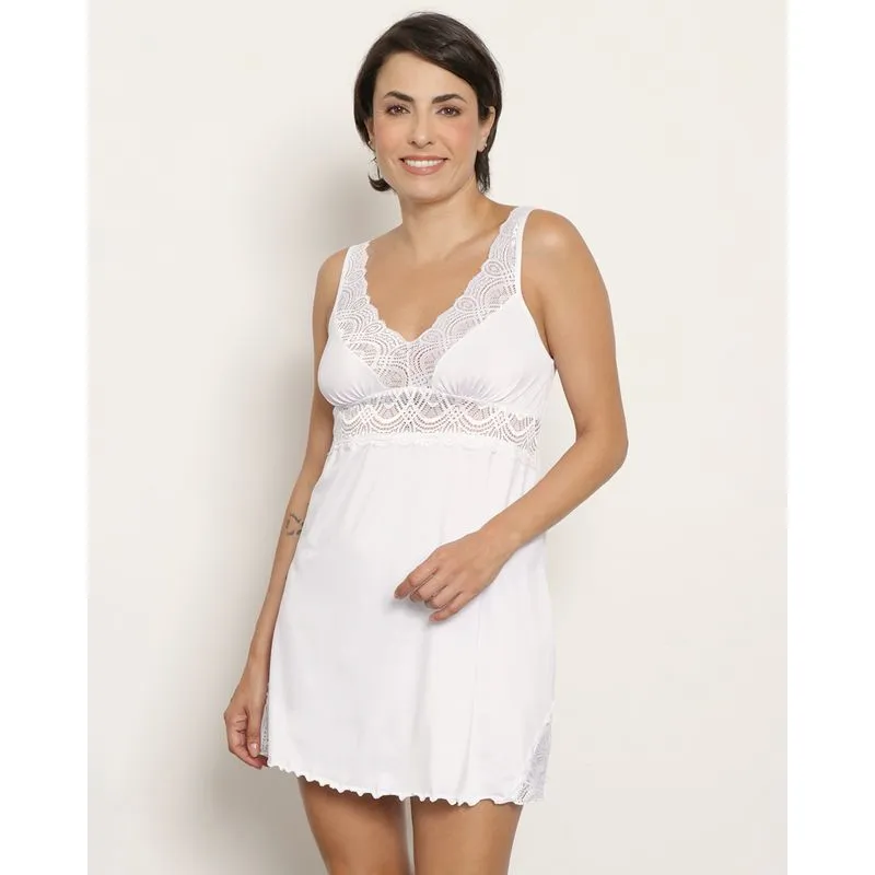 Camisola Feminina Curta Alcinha Com Renda Branca M