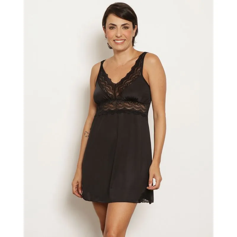Camisola Feminina Curta Alcinha Com Renda Preta GG
