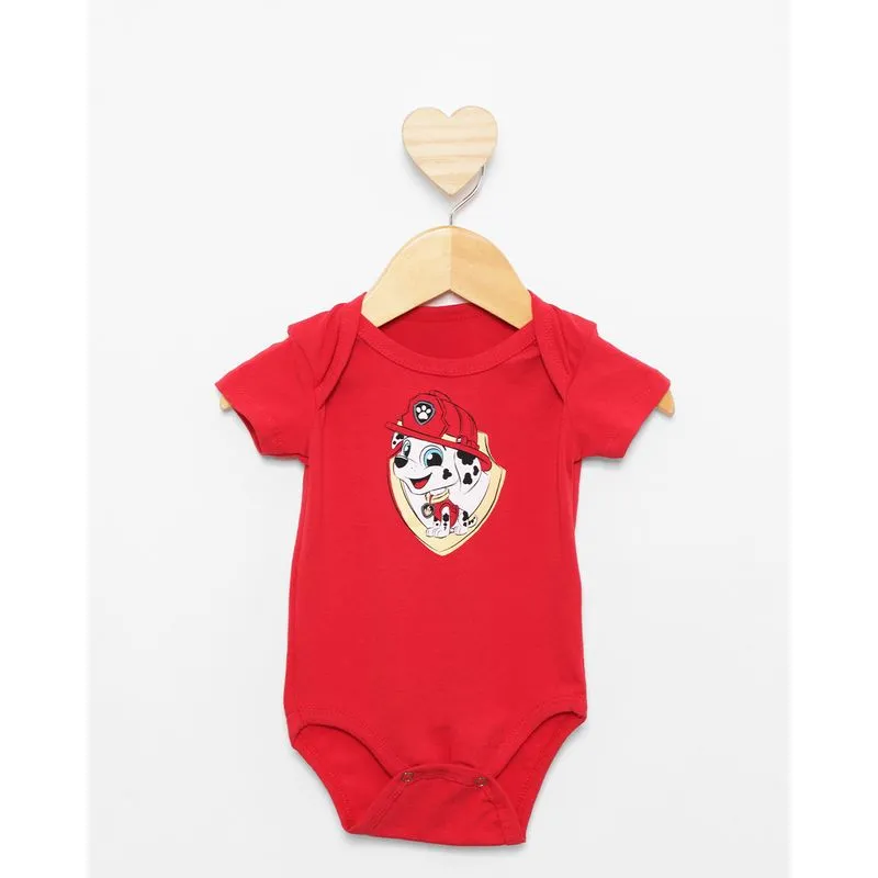 Body Bebê Manga Curta Patrulha Canina Estampa Marshall Vermelho G