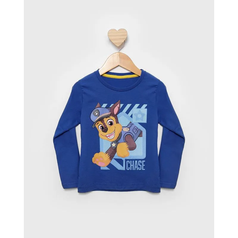 Camiseta Bebê Patrulha Canina Chase Manga Curta Azul 3