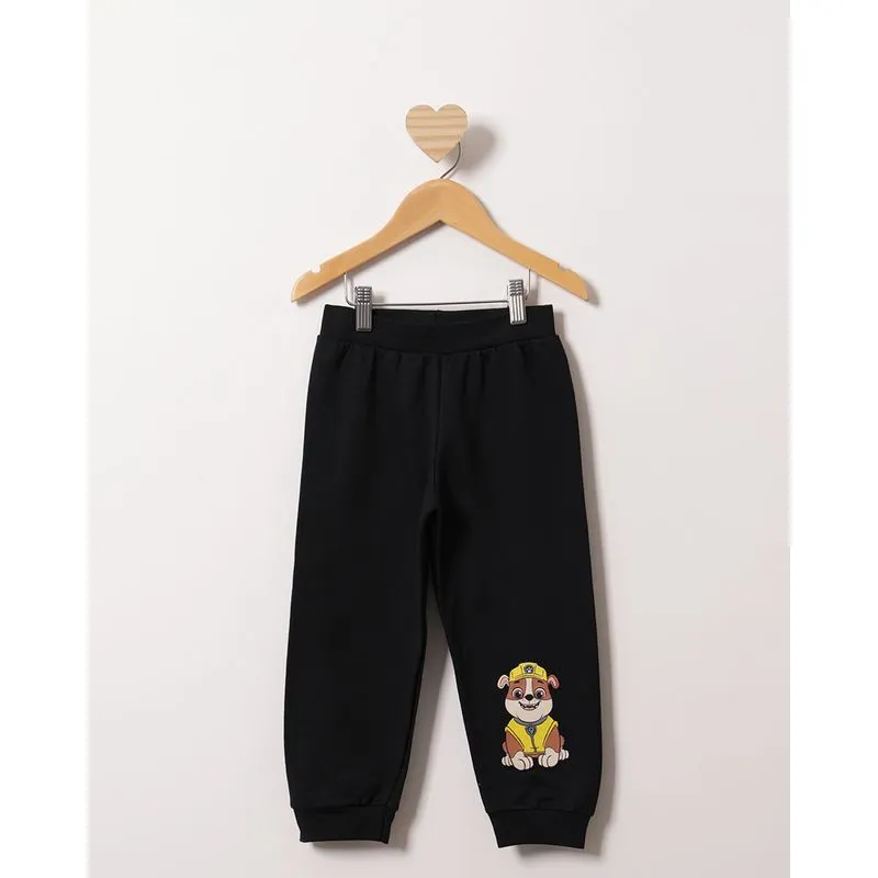 Calça Moletom Bebê Jogger Peluciada Patrulha Canina Estampa Rubble Preta 1