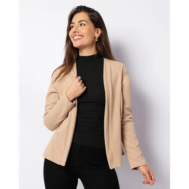 Casaco Feminino Crepe com Recortes Bege P