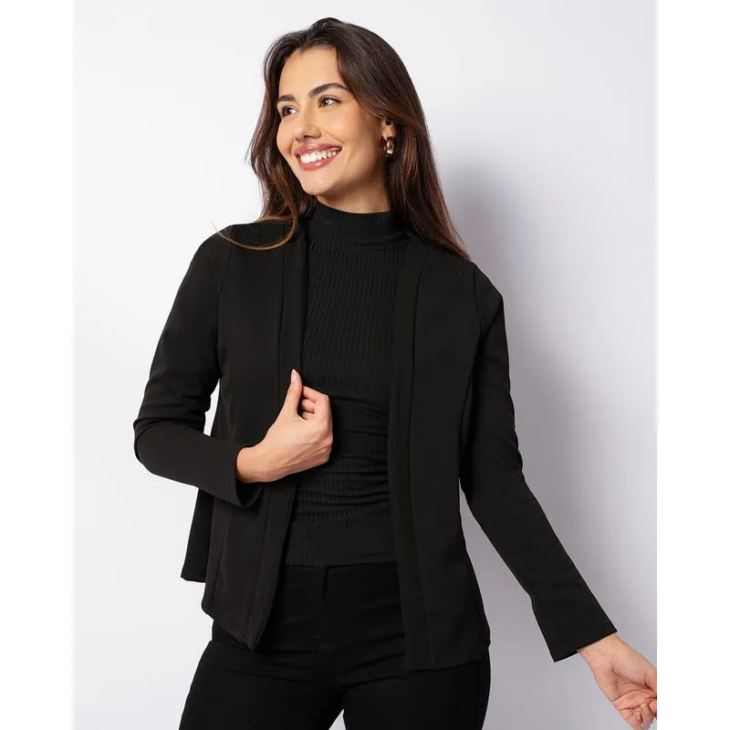 Casaco Feminino Crepe Com Recortes Preto G