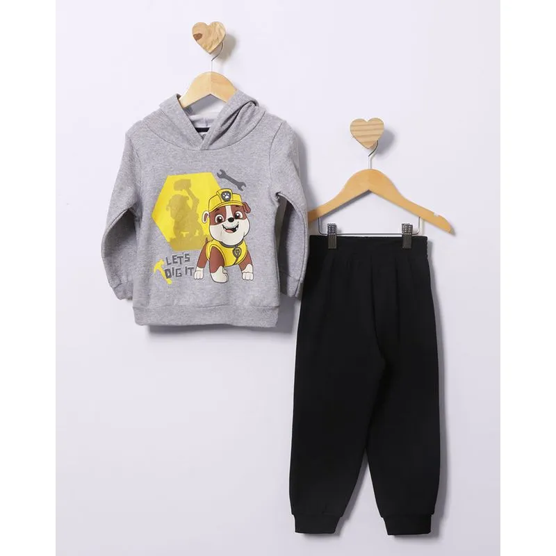 Conjunto Moletom Bebê Estampa Rubble Patrulha Canina Com Capuz Cinza 3