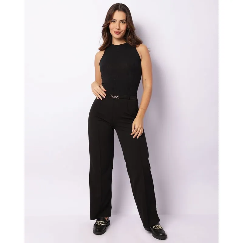 Calça Feminina Pantalona Crepe Preta GG