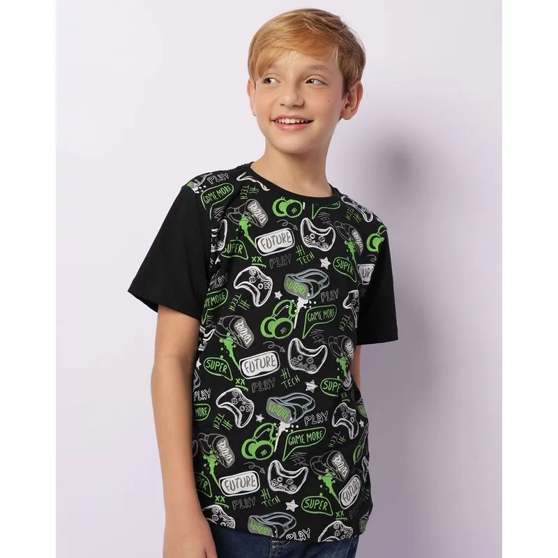 Camiseta Juvenil Estampa Game Manga Curta Preta 14