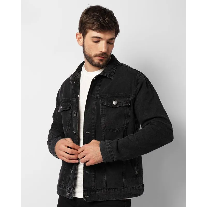 Jaqueta Jeans Masculina Vizzy com Bolsos Preta M