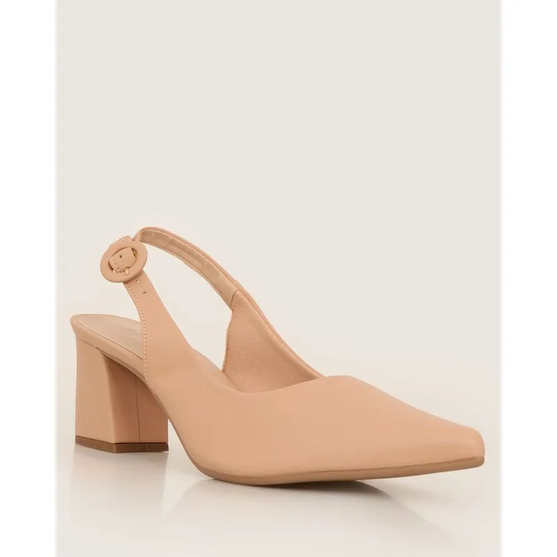 Scarpin Feminino Fivela Salto Bloco Bege 39