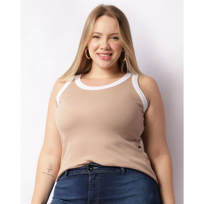 Regata Plus Size Feminina Canelada Bege G2
