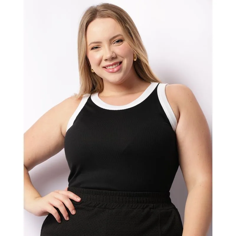 Regata Plus Size Feminina Canelada Preta G2