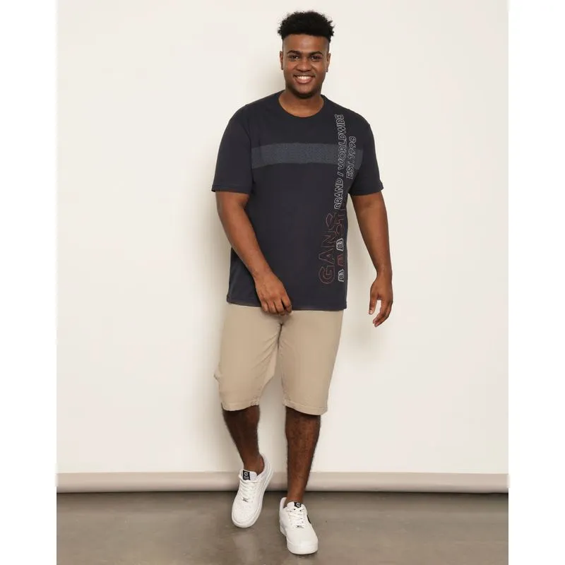 Bermuda Plus Size Masculina Sarja Reta Com Bolsos Bege 54