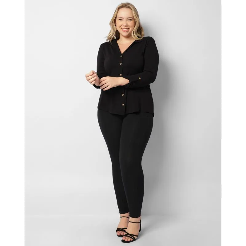 Calça Legging Plus Size Feminina Com Recortes Preta G1