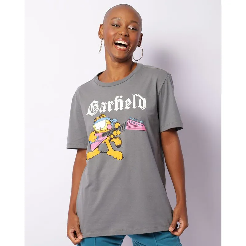 Camiseta Feminino Garfield Oversized Manga Curta Cinza M