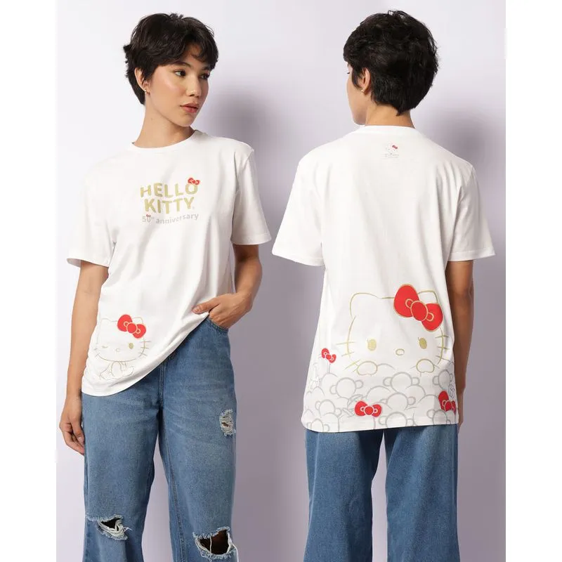 Camiseta Feminina Oversized Hello Kitty Manga Curta Branca M
