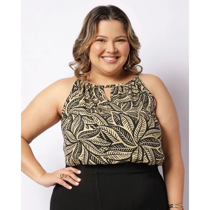 Regata Plus Size Feminina Estampa Étnica Alcinha Bege G1