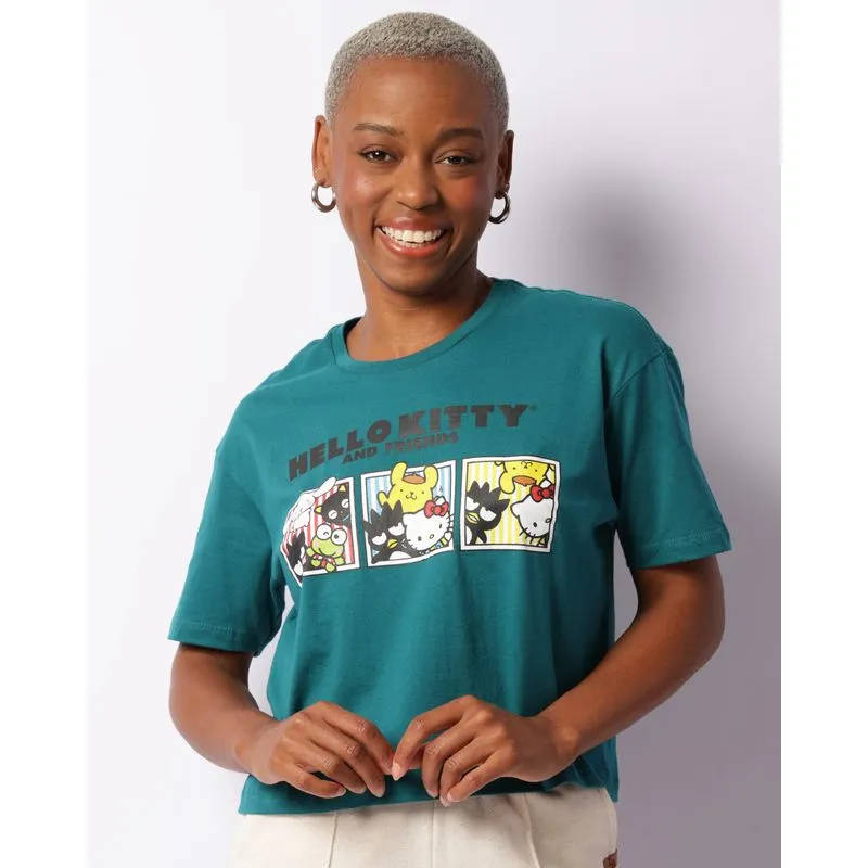 Camiseta Feminina Cropped Hello Kitty Manga Curta Verde P