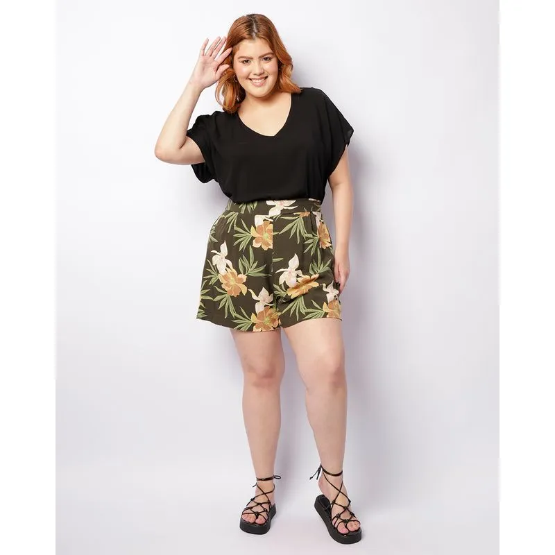 Short Plus Size Feminino Curto Viscose Estampado Verde G1