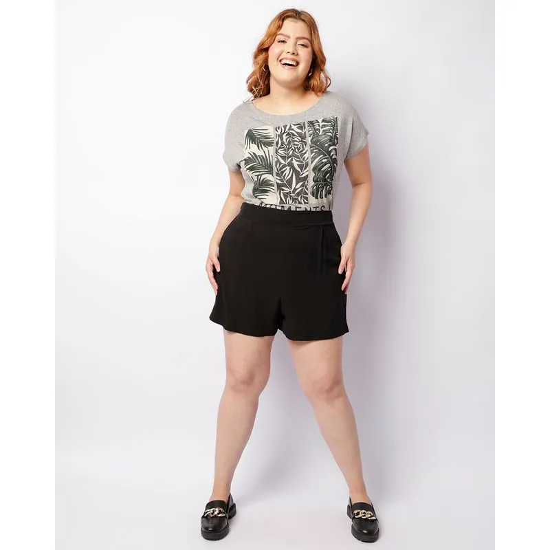Short Plus Size Feminino Curto Viscose Preto G3