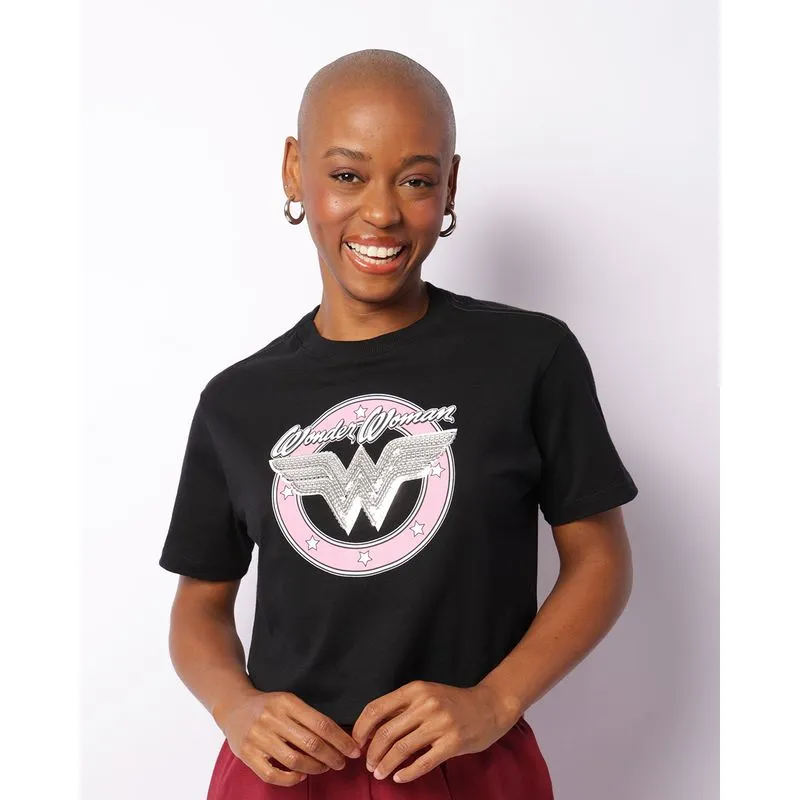 Camiseta Feminina Cropped Dc Comics Mulher Maravilha Preto G