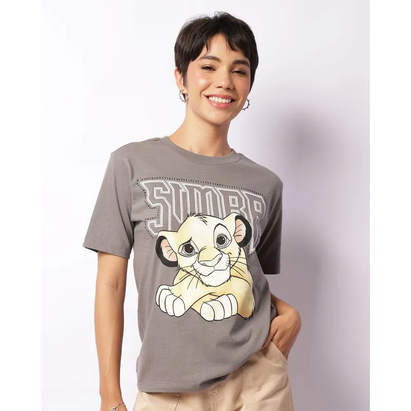Camiseta Feminina Disney Simba Rei Leão Manga Curta Cinza G