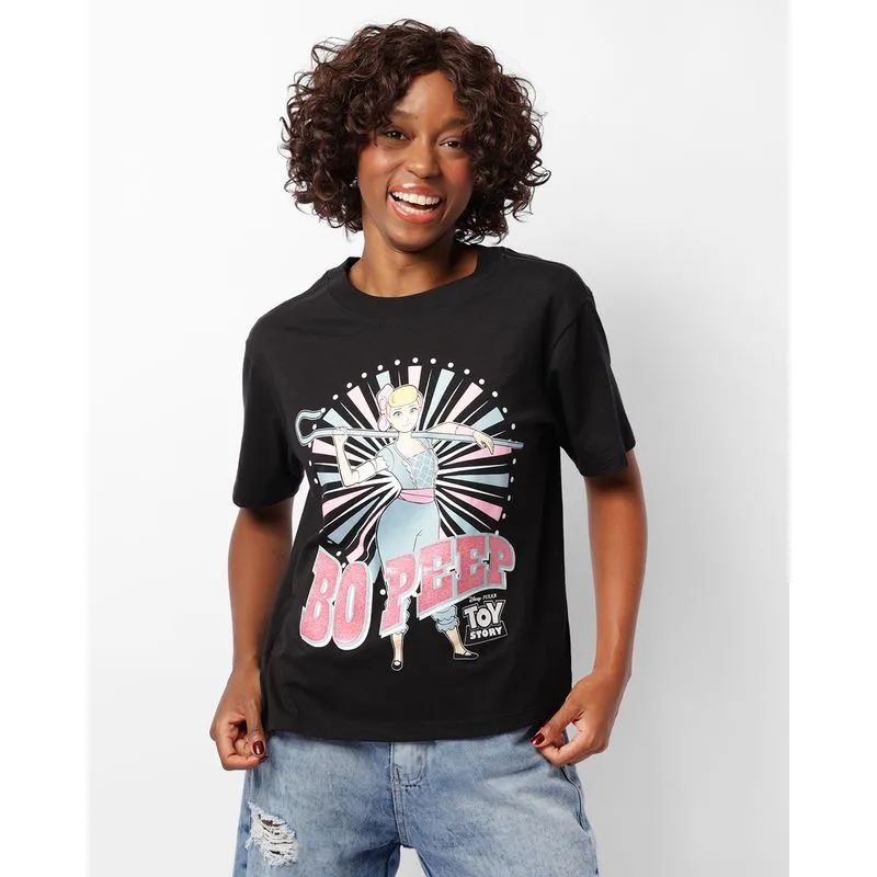 Camiseta Feminina Disney Toy Story Manga Curta Preta M