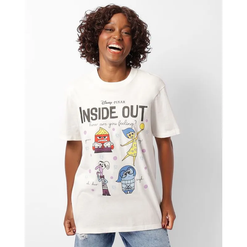 Camiseta Feminina Disney Divertida-Mente Oversized Manga Curta Off White P