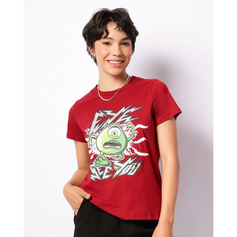 Camiseta Feminina Disney Monstro S.A Mike Manga Curta Vermelha P