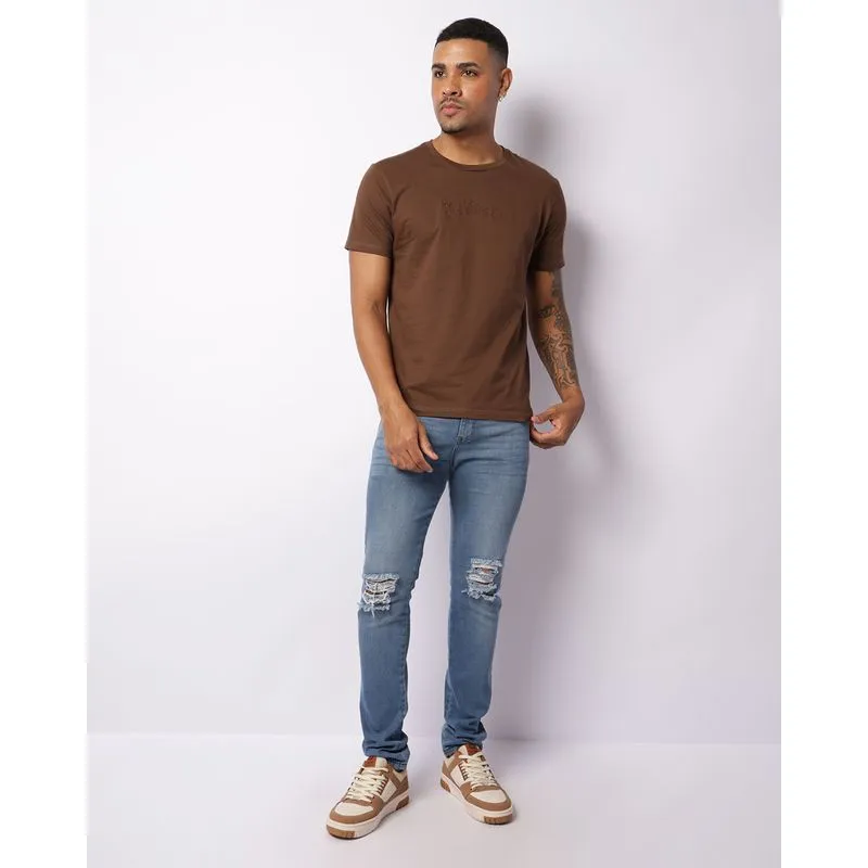 Calça Jeans Masculina Reta Destroyed Azul 44