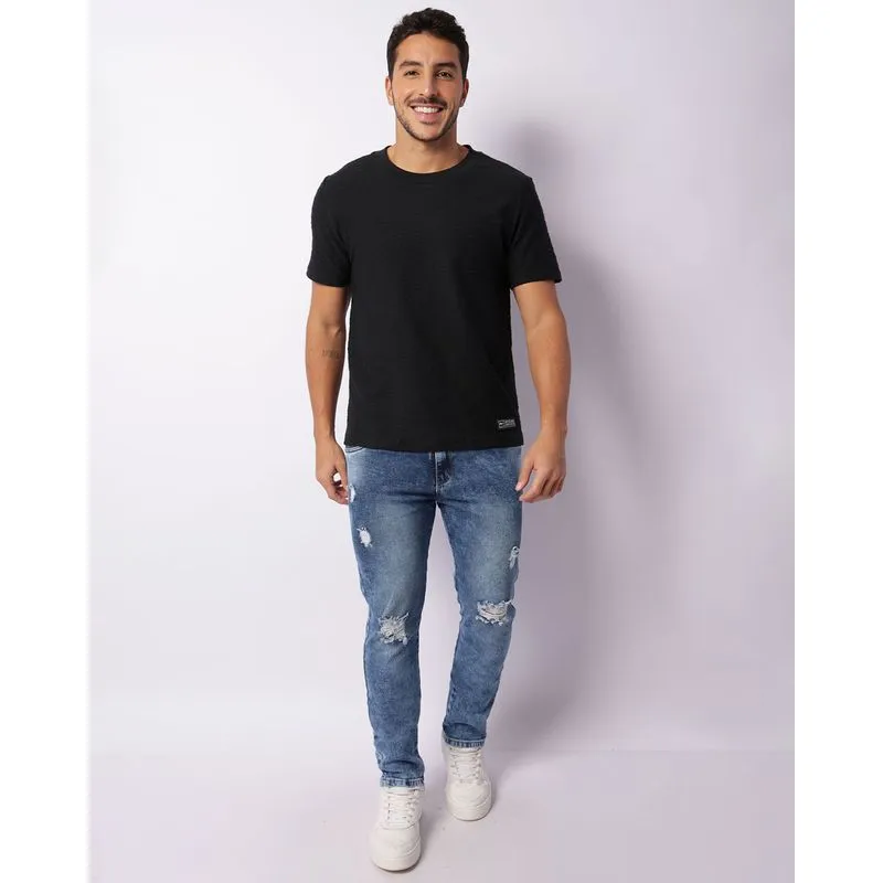 Calça Jens Masculina Slim Com Destroyed Azul 38