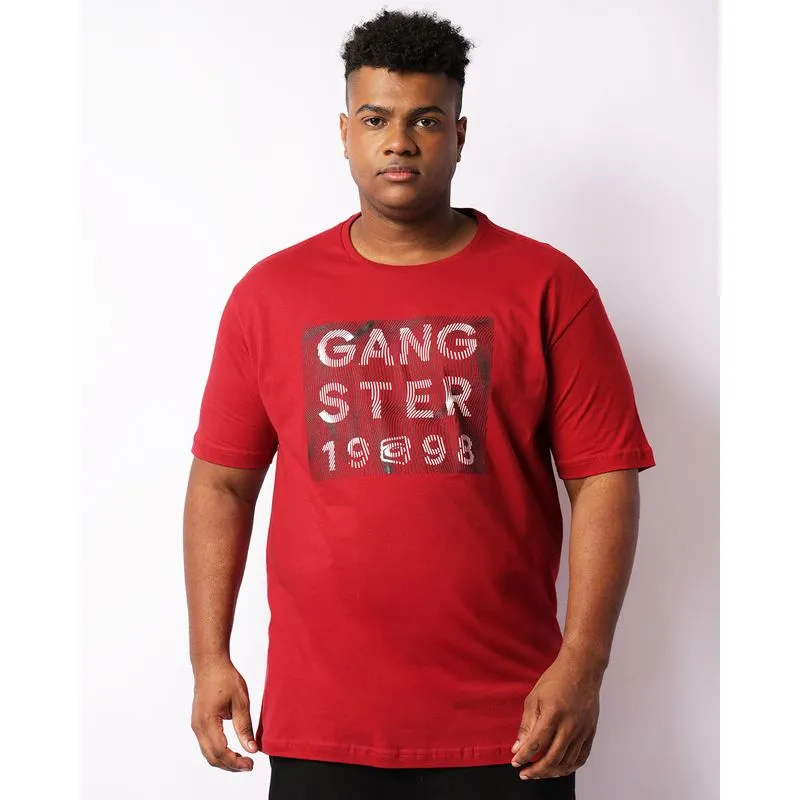 Camiseta Plus Size Masculina Gangster Manga Curta Vermelha G2