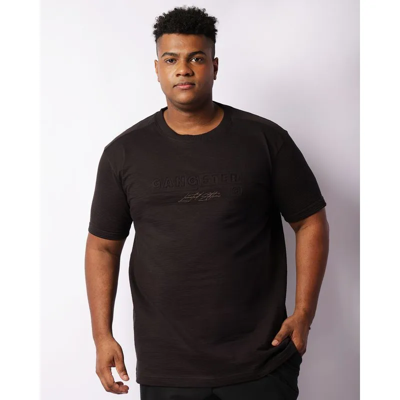 Camiseta Plus Size Masculina Gangster Texturizada Manga Curta Preta G4