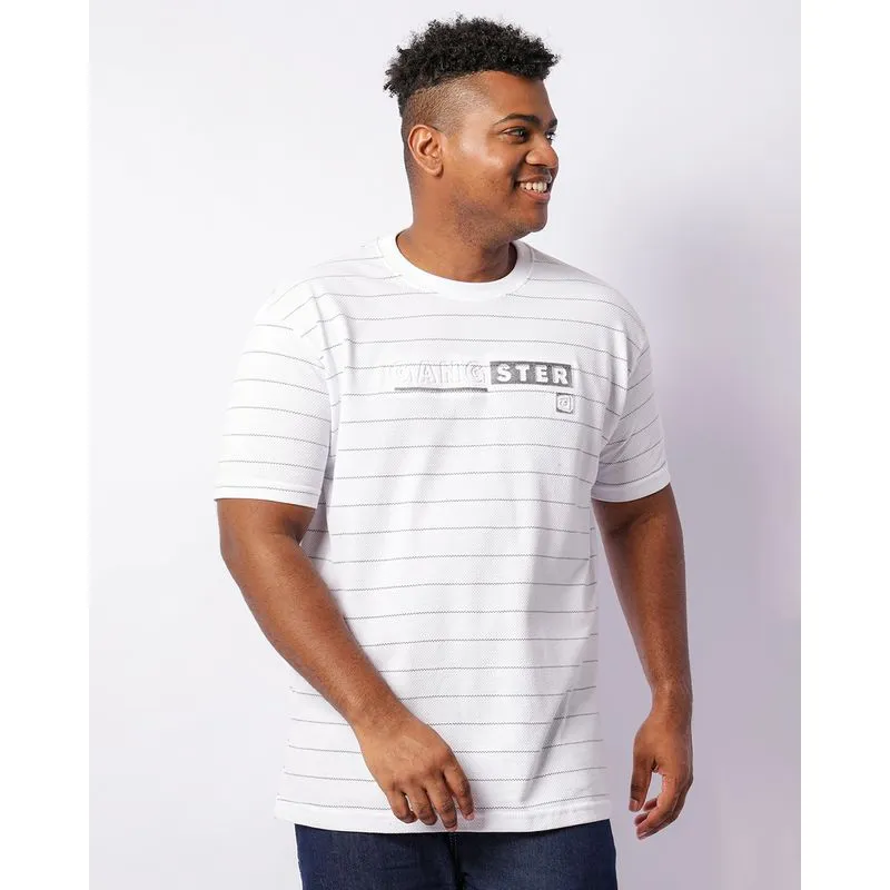 Camiseta Plus Size Masculina Gangster Listrada Manga Curta Branco G2