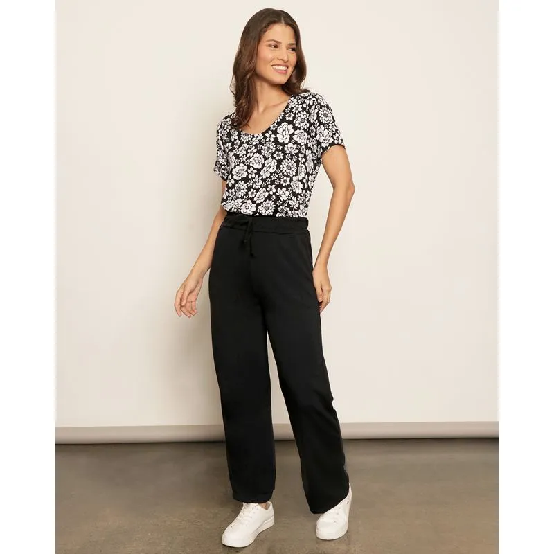 Calça Feminina Wide Leg Moletinho Preta G